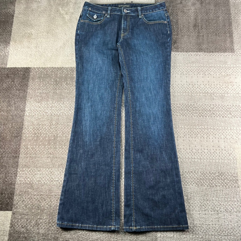 Banana Republic Womens 6 Dark Wash Flare Leg Low Rise Flap Pocket Jeans Boho